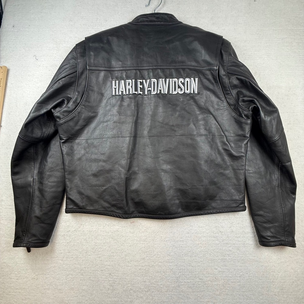 Harley Davidson Mens XL Black Leather Biker Jacket quilted liner motorcycle
